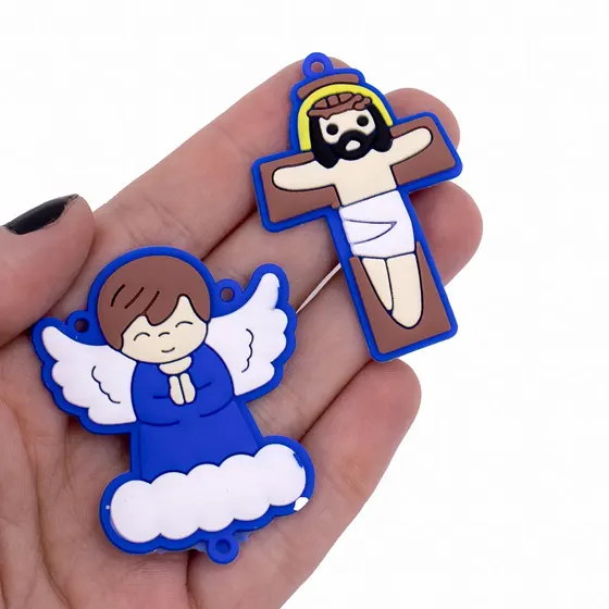 Kit Aplique Para Terco Anjo Nuvem E Cruz 50Mm Emborrachado Com 50 Pecas