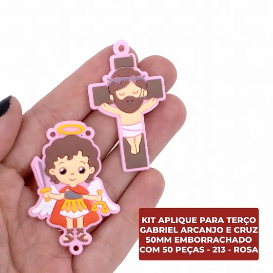 Kit Aplique Para Terco Sao Miguel Arcanjo E Cruz 50Mm Emborrachado Com 50 Pecas