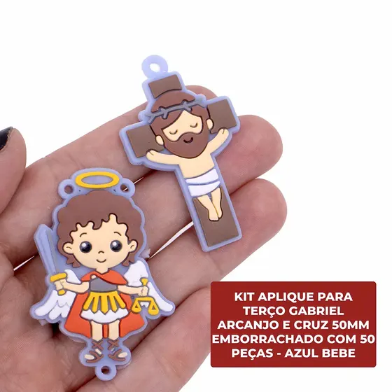 Kit Aplique Para Terco Sao Miguel Arcanjo E Cruz 50Mm Emborrachado Com 50 Pecas - Azul Bebe