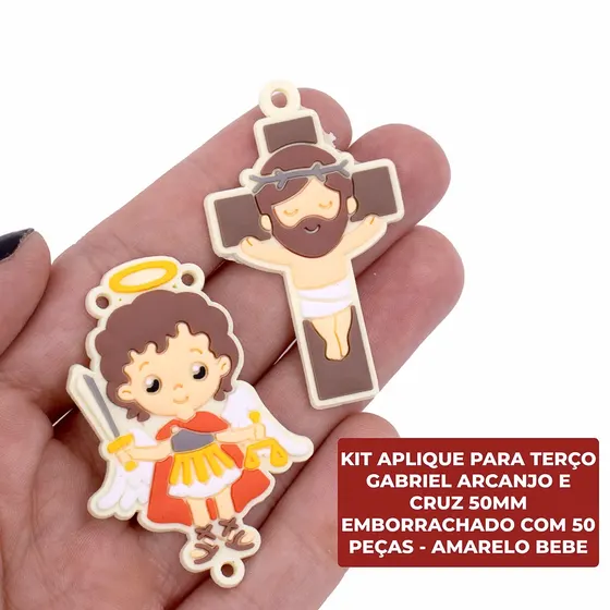 Kit Aplique Para Terco Sao Miguel Arcanjo E Cruz 50Mm Emborrachado Com 50 Pecas - Amarelo Bebe