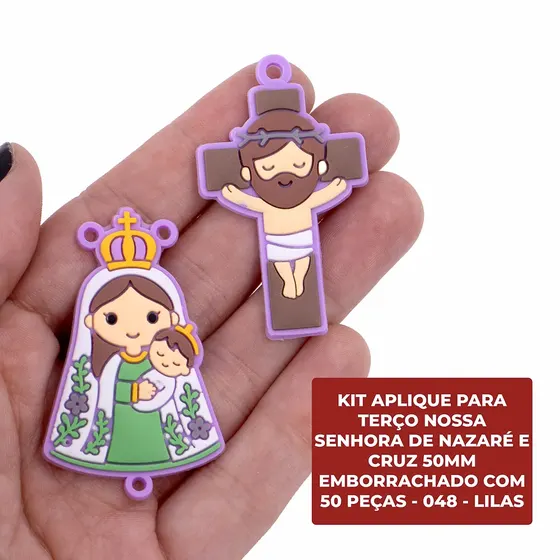 Kit Aplique Para Terco Nossa Senhora De Nazare E Cruz 50Mm Emborrachado Com 50 Pecas