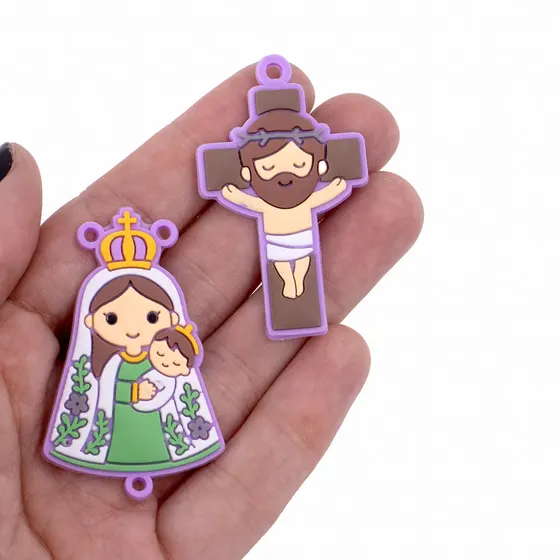 Kit Aplique Para Terco Nossa Senhora De Nazare E Cruz 50Mm Emborrachado Com 50 Pecas