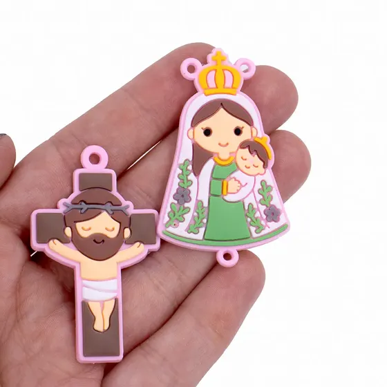 Kit Aplique Para Terco Nossa Senhora De Nazare E Cruz 50Mm Emborrachado Com 50 Pecas