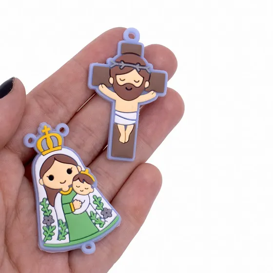 Kit Aplique Para Terco Nossa Senhora De Nazare E Cruz 50Mm Emborrachado Com 50 Pecas - Azul Bebe