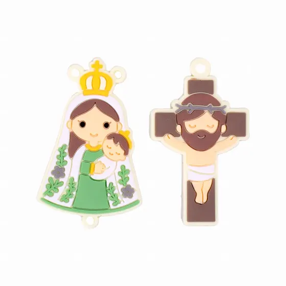 Kit Aplique Para Terco Nossa Senhora De Nazare E Cruz 50Mm Emborrachado Com 50 Pecas - Amarelo Bebe