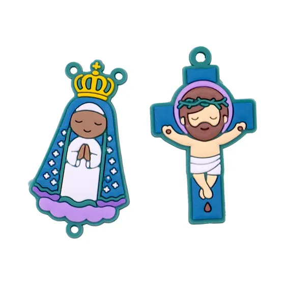 Kit Aplique Para Terco Nossa Senhora Aparecida E Cruz 50Mm Emborrachado Com 50 Pecas