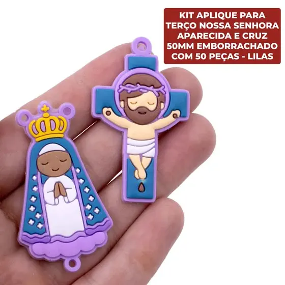 Kit Aplique Para Terco Nossa Senhora Aparecida E Cruz 50Mm Emborrachado Com 50 Pecas