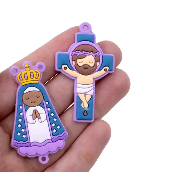 Kit Aplique Para Terco Nossa Senhora Aparecida E Cruz 50Mm Emborrachado Com 50 Pecas