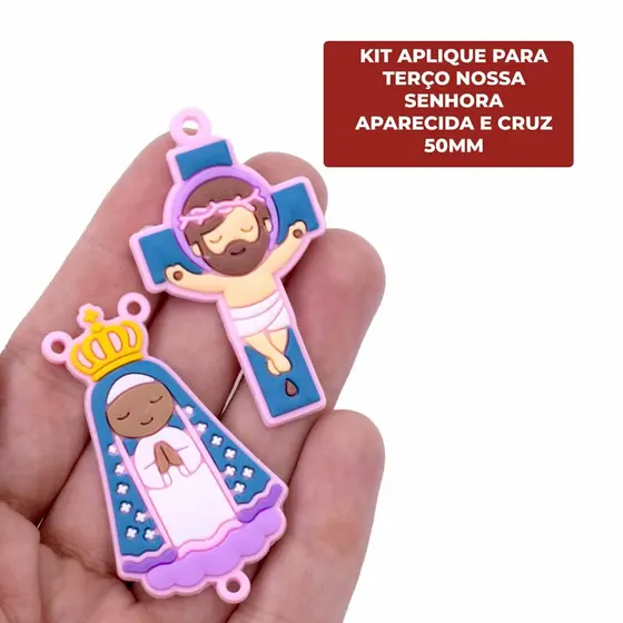 Kit Aplique Para Terco Nossa Senhora Aparecida E Cruz 50Mm Emborrachado Com 50 Pecas