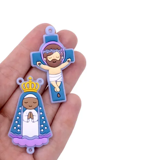 Kit Aplique Para Terco Nossa Senhora Aparecida E Cruz 50Mm Emborrachado Com 50 Pecas - Azul Bebe