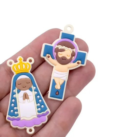 Kit Aplique Para Terco Nossa Senhora Aparecida E Cruz 50Mm Emborrachado Com 50 Pecas - Amarelo Bebe