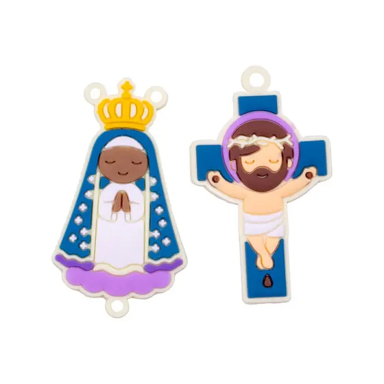 Kit Aplique Para Terco Nossa Senhora Aparecida E Cruz 50Mm Emborrachado Com 50 Pecas - Amarelo Bebe