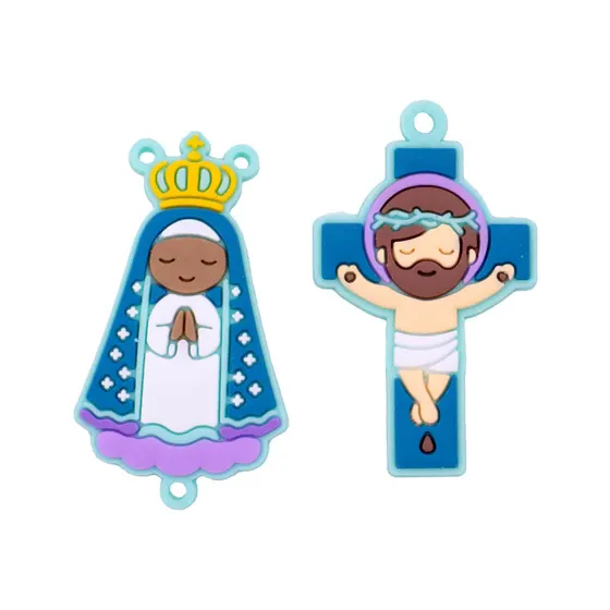 Kit Aplique Para Terco Nossa Senhora Aparecida E Cruz 50Mm Emborrachado Com 50 Pecas - Verde Agua
