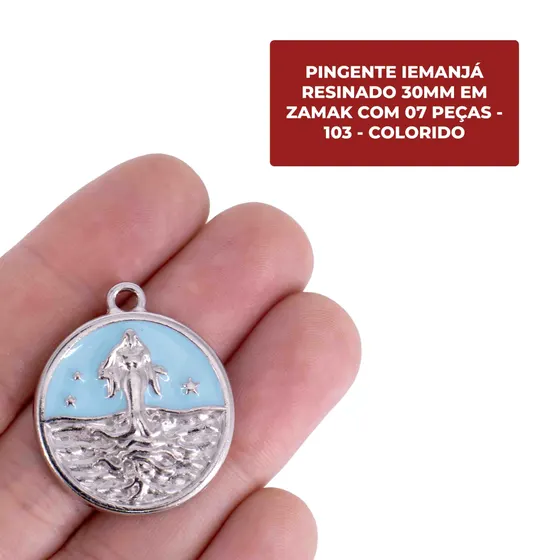 Pingente Iemanja Resinado 30Mm Em Zamak Com 07 Pecas