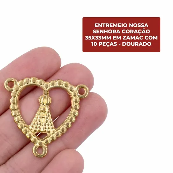 Entremeio Nossa Senhora Coracao 35X33Mm Em Zamac Com 10 Pecas - Dourado