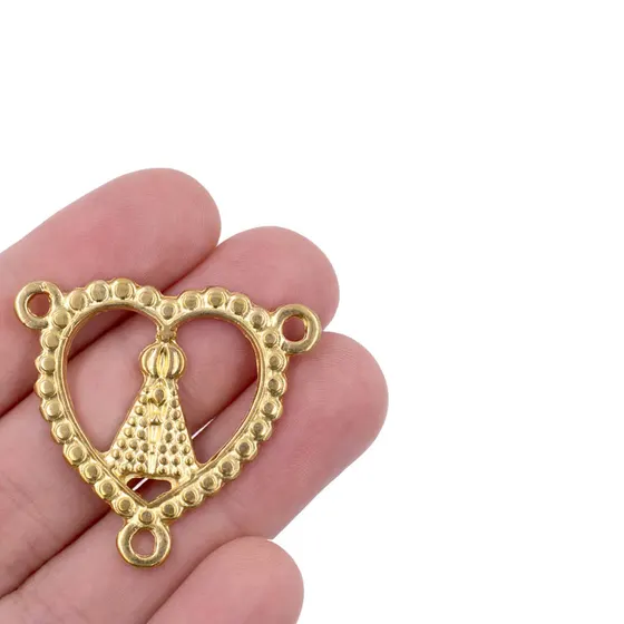 Entremeio Nossa Senhora Coracao 35X33Mm Em Zamac Com 10 Pecas - Dourado