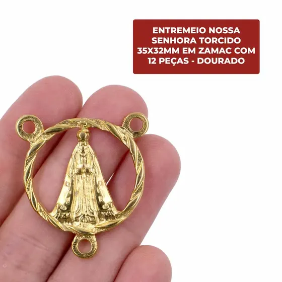 Entremeio Nossa Senhora Torcido 35X32Mm Em Zamac Com 12 Pecas - Dourado