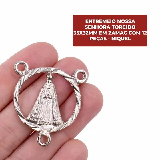 Entremeio Nossa Senhora Torcido 35X32Mm Em Zamac Com 12 Pecas - Niquel