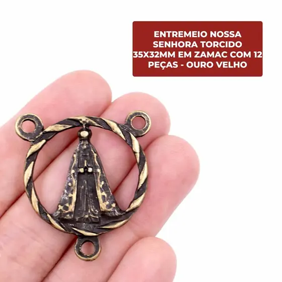 Entremeio Nossa Senhora Torcido 35X32Mm Em Zamac Com 12 Pecas - Ouro Velho
