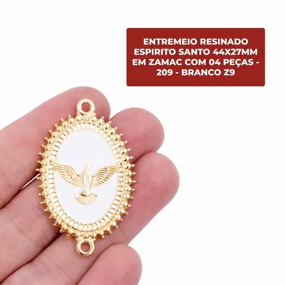 Entremeio Resinado Espirito Santo 44X27Mm Em Zamac Com 04 Pecas