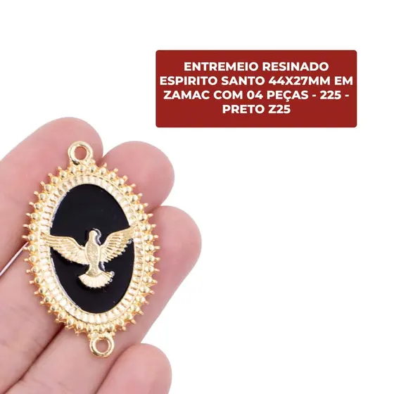 Entremeio Resinado Espirito Santo 44X27Mm Em Zamac Com 04 Pecas