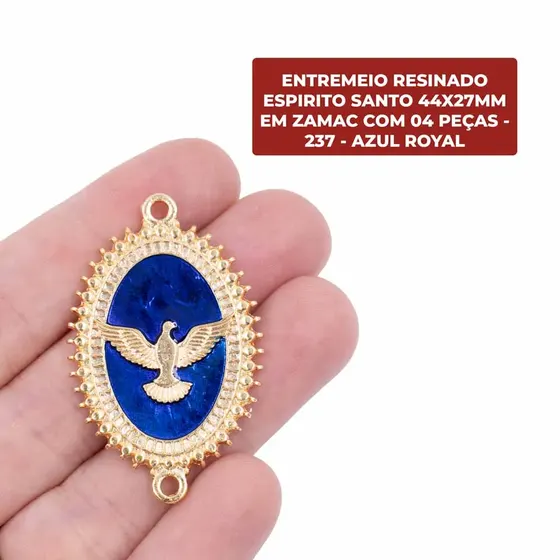 Entremeio Resinado Espirito Santo 44X27Mm Em Zamac Com 04 Pecas