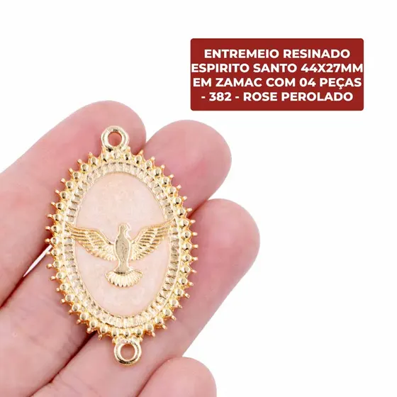 Entremeio Resinado Espirito Santo 44X27Mm Em Zamac Com 04 Pecas
