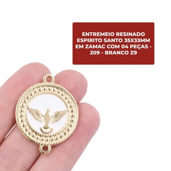 Entremeio Resinado Espirito Santo 35X33Mm Em Zamac Com 04 Pecas
