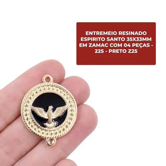 Entremeio Resinado Espirito Santo 35X33Mm Em Zamac Com 04 Pecas