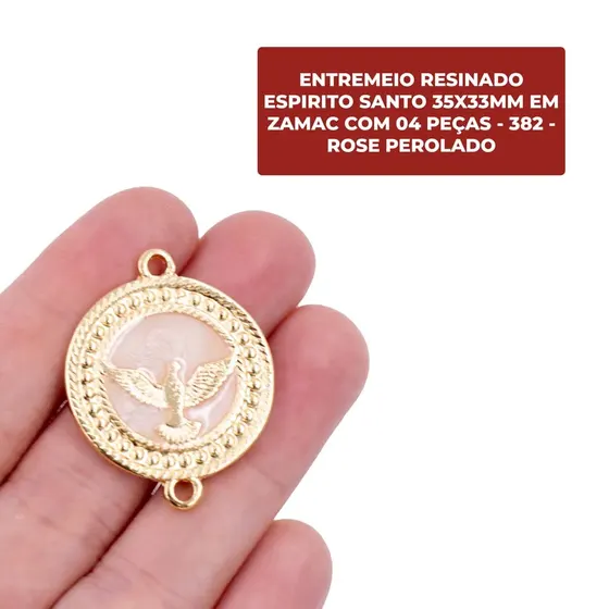 Entremeio Resinado Espirito Santo 35X33Mm Em Zamac Com 04 Pecas