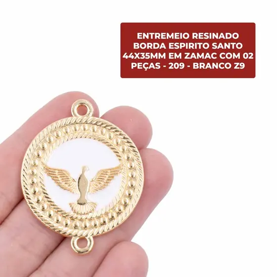 Entremeio Resinado Borda Espirito Santo 44X35Mm Em Zamac Com 02 Pecas