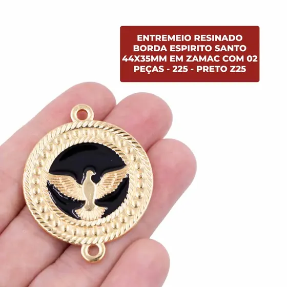 Entremeio Resinado Borda Espirito Santo 44X35Mm Em Zamac Com 02 Pecas