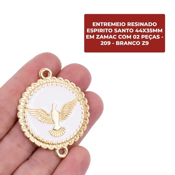 Entremeio Resinado Espirito Santo 44X35Mm Em Zamac Com 02 Pecas
