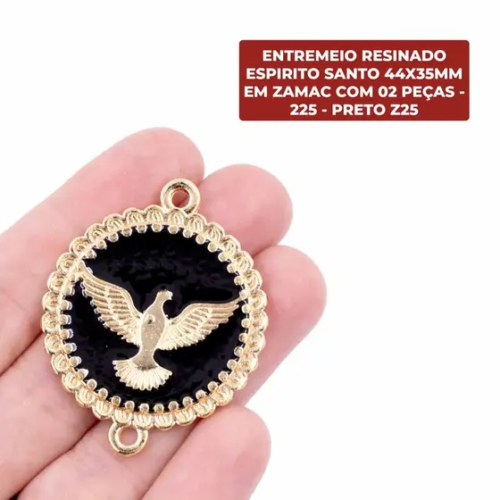 Entremeio Resinado Espirito Santo 44X35Mm Em Zamac Com 02 Pecas