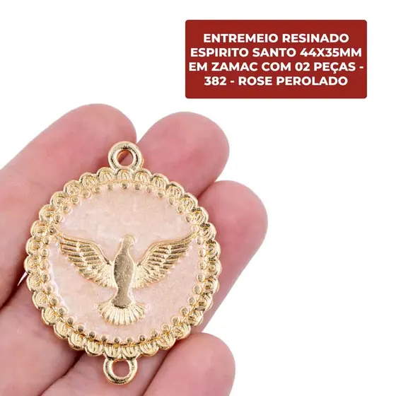 Entremeio Resinado Espirito Santo 44X35Mm Em Zamac Com 02 Pecas