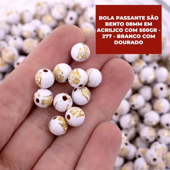 Bola Passante Sao Bento 08Mm Em Acrilico Com 500Gr