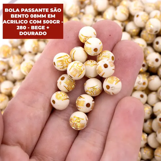 Bola Passante Sao Bento 08Mm Em Acrilico Com 500Gr