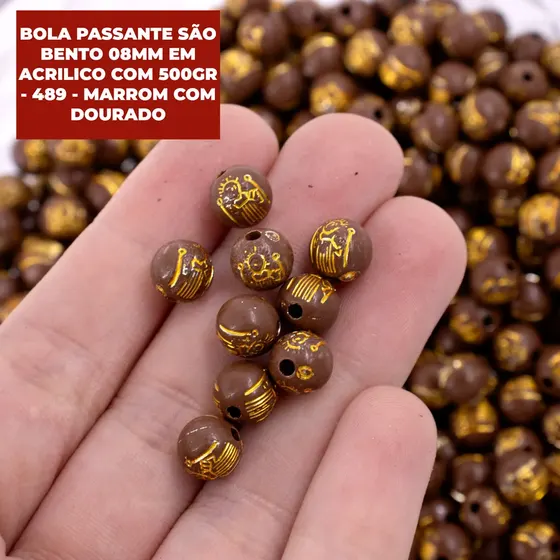 Bola Passante Sao Bento 08Mm Em Acrilico Com 500Gr