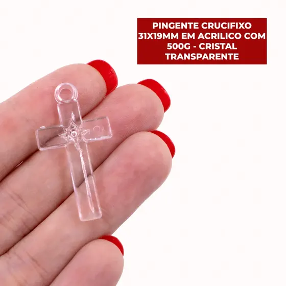 Pingente Crucifixo 31X19Mm Em Acrilico Com 500G - Cristal Transparente