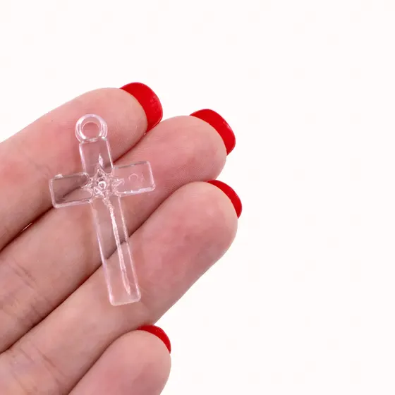 Pingente Crucifixo 31X19Mm Em Acrilico Com 500G - Cristal Transparente