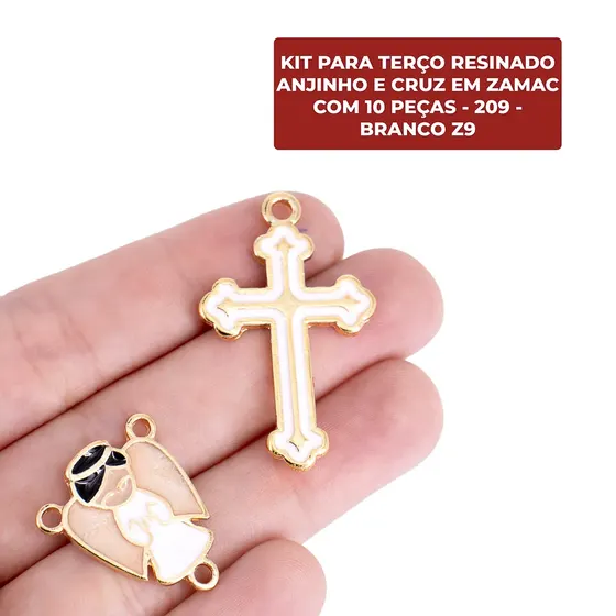 Kit Para Terco Resinado Anjinho E Cruz Em Zamac Com 10 Pecas