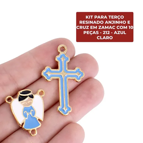 Kit Para Terco Resinado Anjinho E Cruz Em Zamac Com 10 Pecas