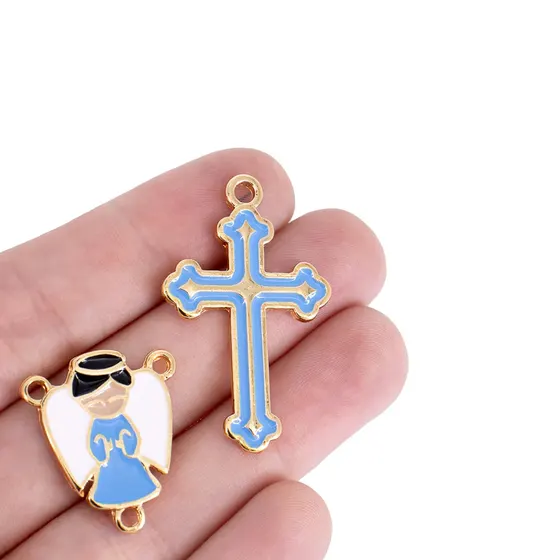 Kit Para Terco Resinado Anjinho E Cruz Em Zamac Com 10 Pecas
