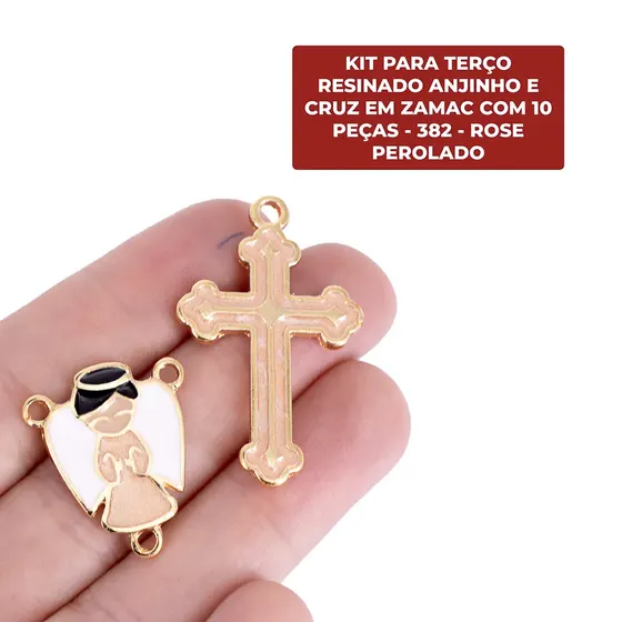 Kit Para Terco Resinado Anjinho E Cruz Em Zamac Com 10 Pecas