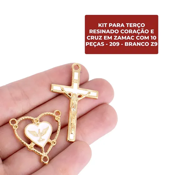 Kit Para Terco Resinado Coracao E Cruz Em Zamac Com 10 Pecas