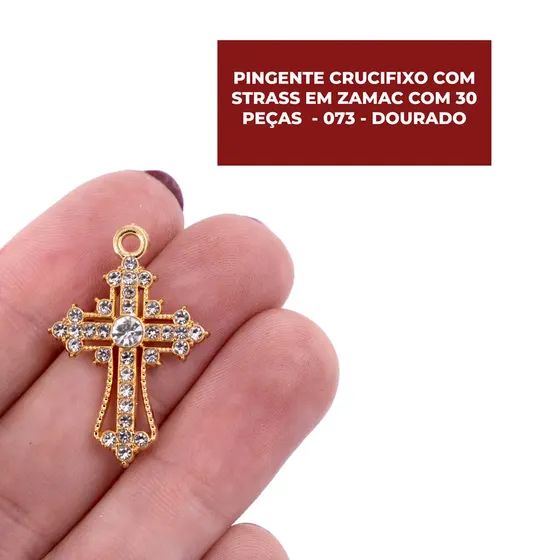 Pingente Crucifixo Cravejado 28X19Mm Em Zamac Com 30 Pecas