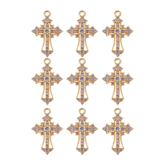 Pingente Crucifixo Cravejado 28X19Mm Em Zamac Com 30 Pecas