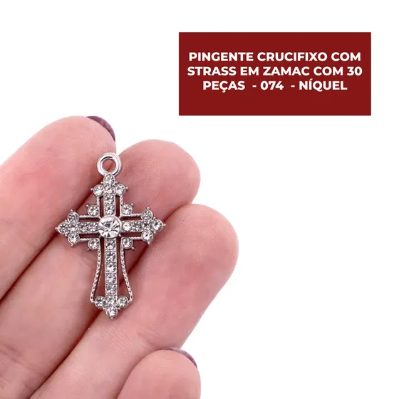 Pingente Crucifixo Cravejado 28X19Mm Em Zamac Com 30 Pecas