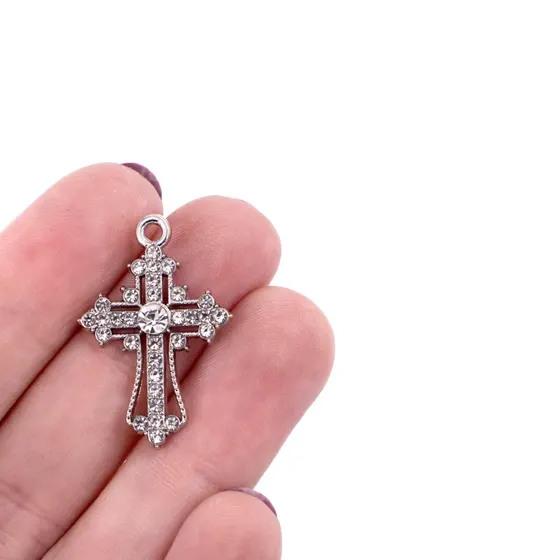 Pingente Crucifixo Cravejado 28X19Mm Em Zamac Com 30 Pecas