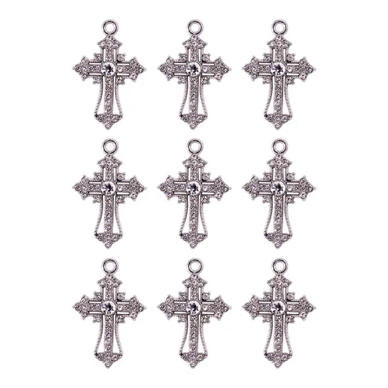 Pingente Crucifixo Cravejado 28X19Mm Em Zamac Com 30 Pecas